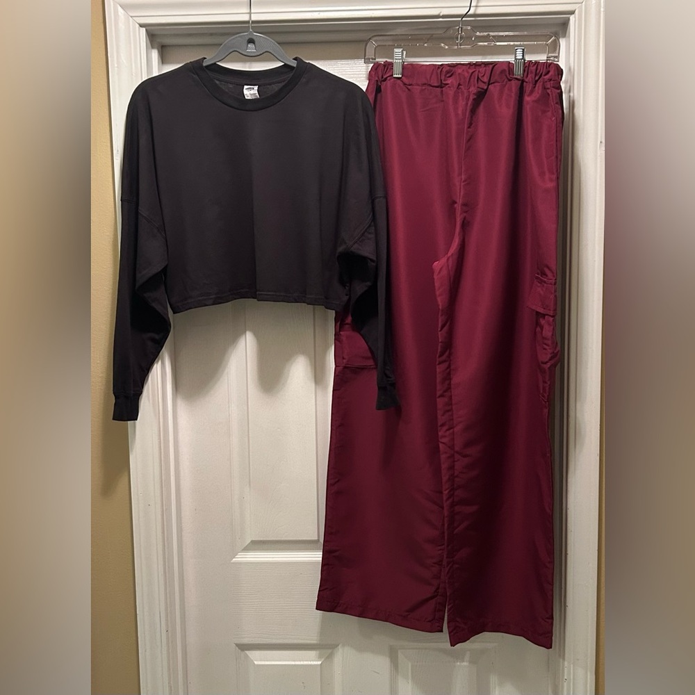 Balera Black and Burgundy Wide Leg Hip Hop Dance Costume Set